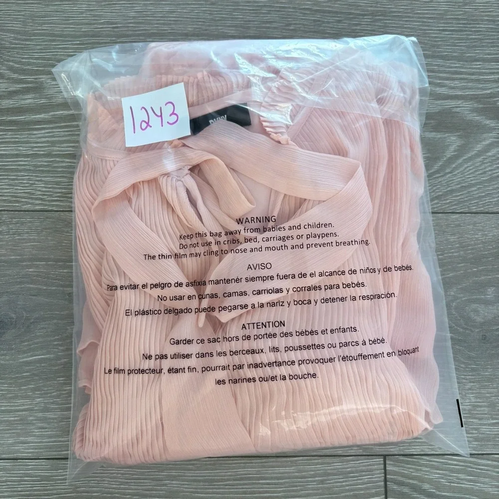 DKNY Womens Pink Tie Neck Long Sleeve Classic Look Pleated Swing Dress Size 12 - Picture 14 of 14